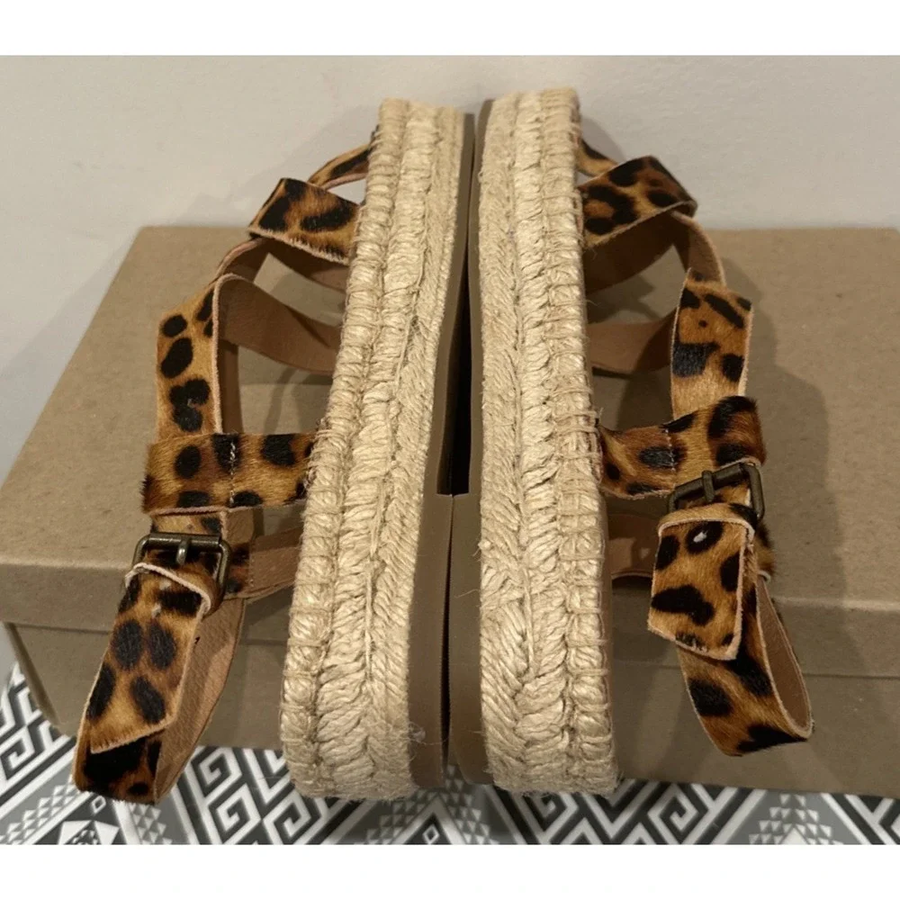 Madewell Size 8.5 Malia Asymmetrical Espadrille Sandal Truffle Leopard Calf Hair